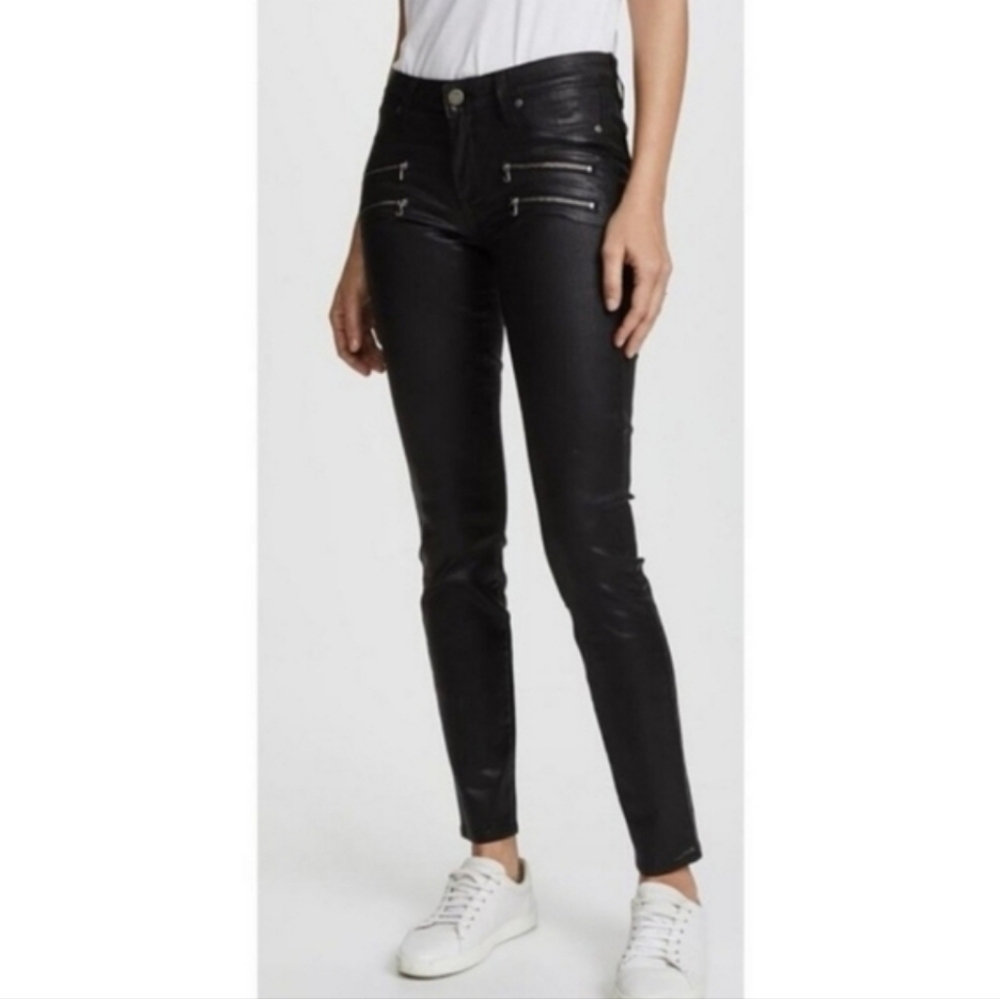 Paige Black Coated Denim Jeans Skinny Motorcycle 28 😀
